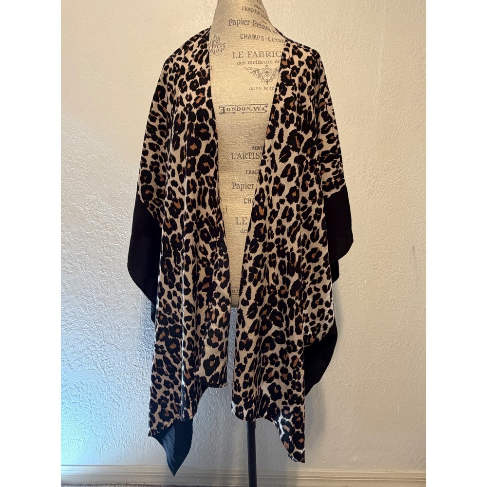 Lane Bryant Leopard Print Kimono Wrap One Size Black Contrast Animal Print